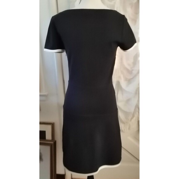 J. Crew Navy A-Line Dress White Trim Short Sleeve SZ 2 Side Zip Work Office - Picture 2 of 3